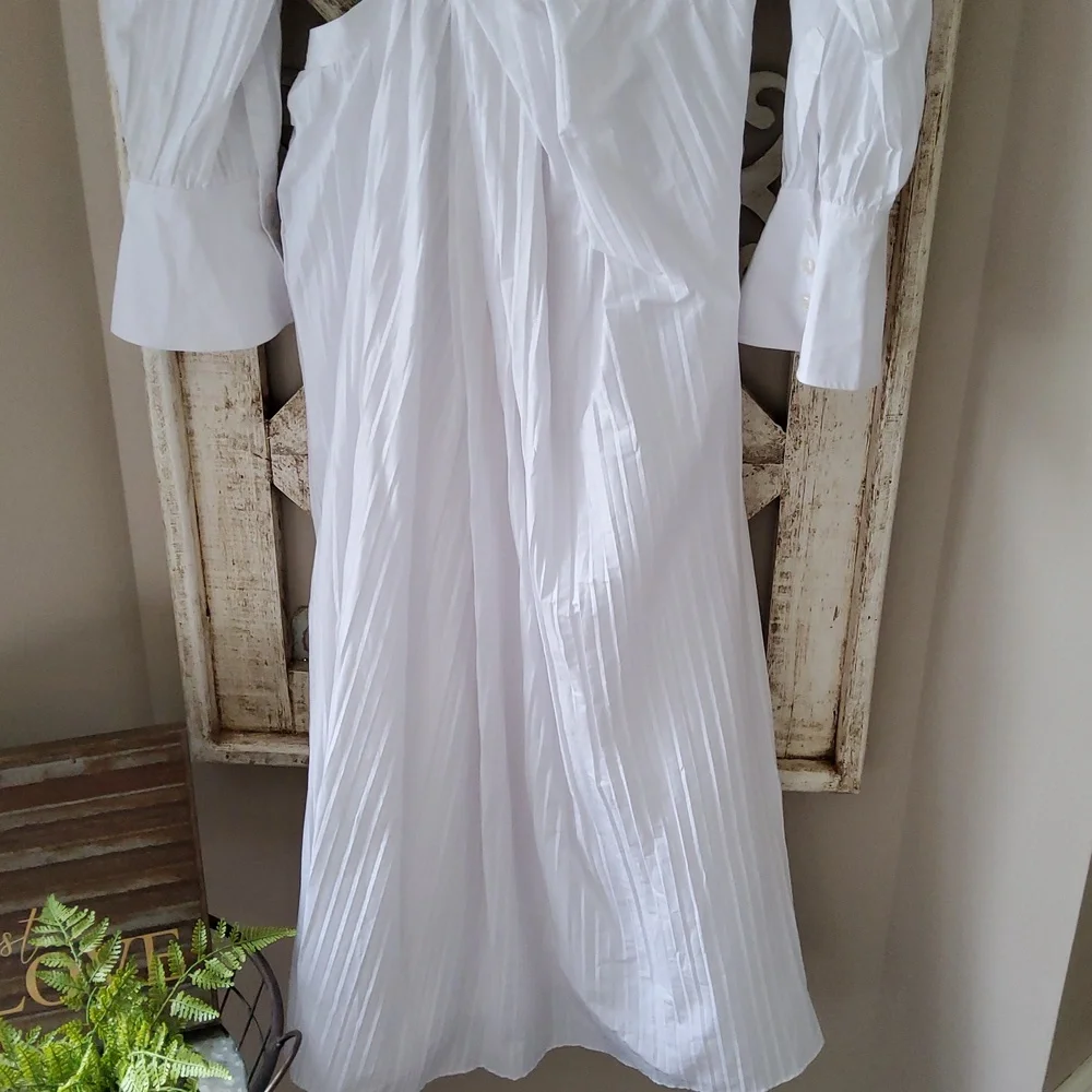 New Jonathan Simkhai Fraya Long Sleeve Cotton Blend Maxi Shirtdress - Picture 11 of 11